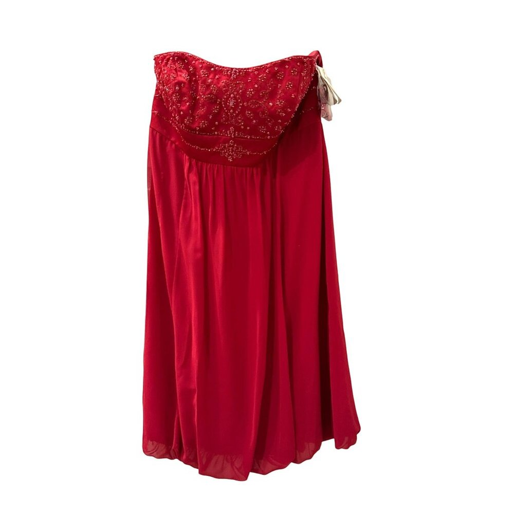 David's Bridal Red Strapless Beaded Prom Dress